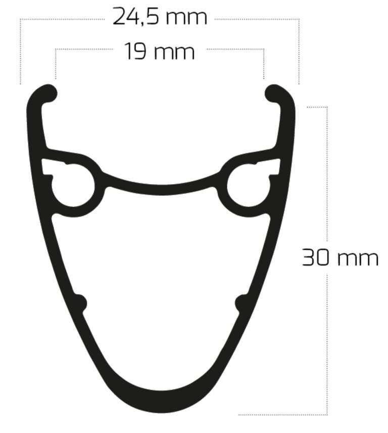 Velg / 622X19C / 36GTS / Dubbelwandig / Ongebust / Rigida - Ryde / Dutch 19 / Zwart
